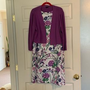 Sleeveless floral dress with shrug sweater